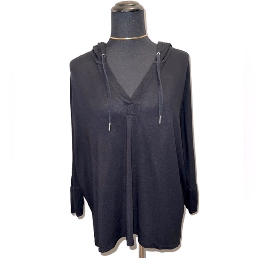 STYLE&CO Black Oversized Sweater Hoodie 3/4 Sleeves Size Medium